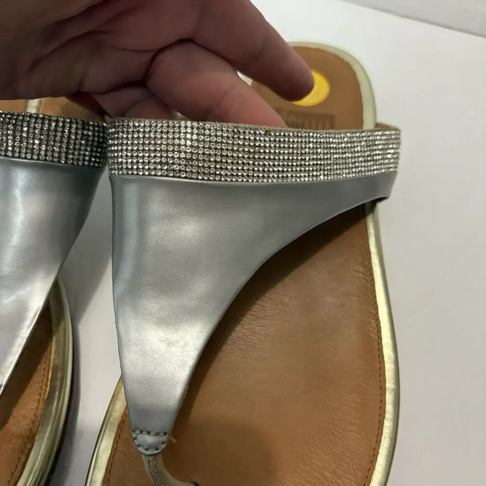FitFlop Banda Micro-Crystal Sandals Silver Gold Wedge Women’s Size 11 Comfort